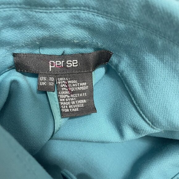 Per Se Blue Wool Stretch Swing Jacket Coat Bell Sleeves Size 10 Pockets Women's - Picture 5 of 5